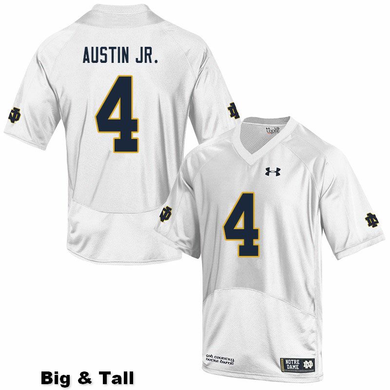 Men's NCAA Notre Dame Fighting Irish #4 Kevin Austin Jr. Stitched College Under Armour Authentic White Big & Tall Football Jersey BC10Y23DI